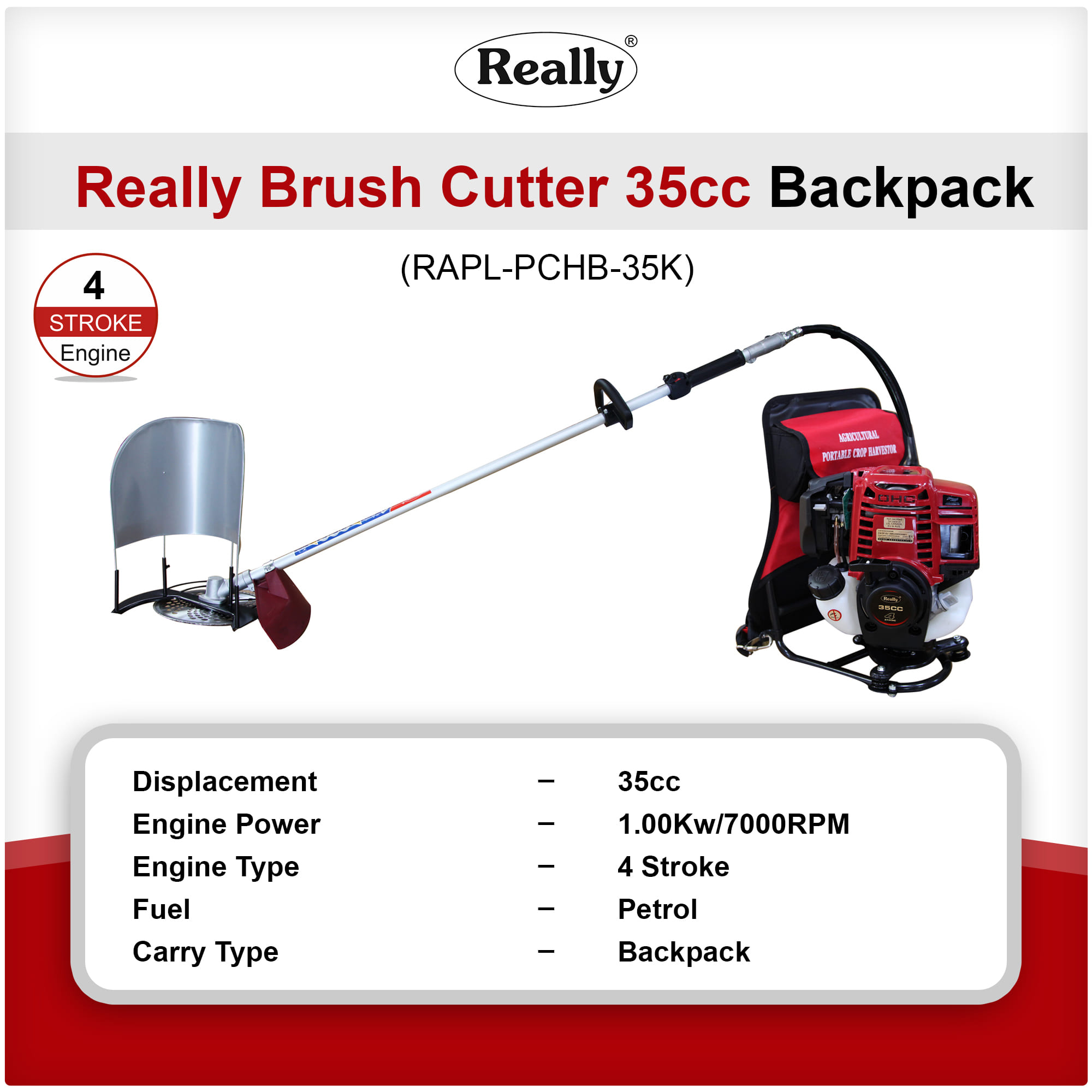 Really 35CC Backpack 4 stroke Brush Cutter (RAPL-PCHB-35K)