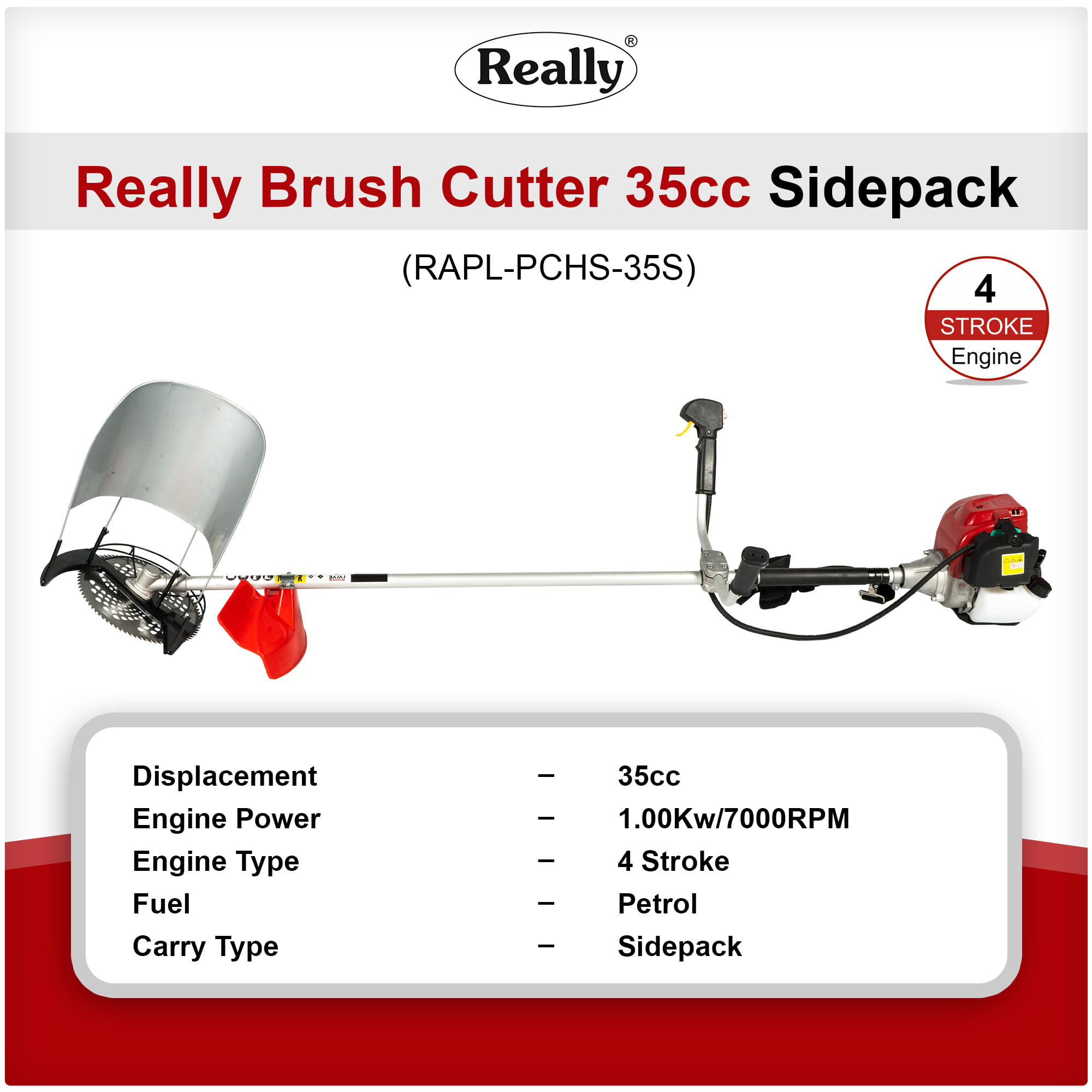 Really 35CC Sidepack 4 stroke Brush Cutter (RAPL-PCHS-35S)