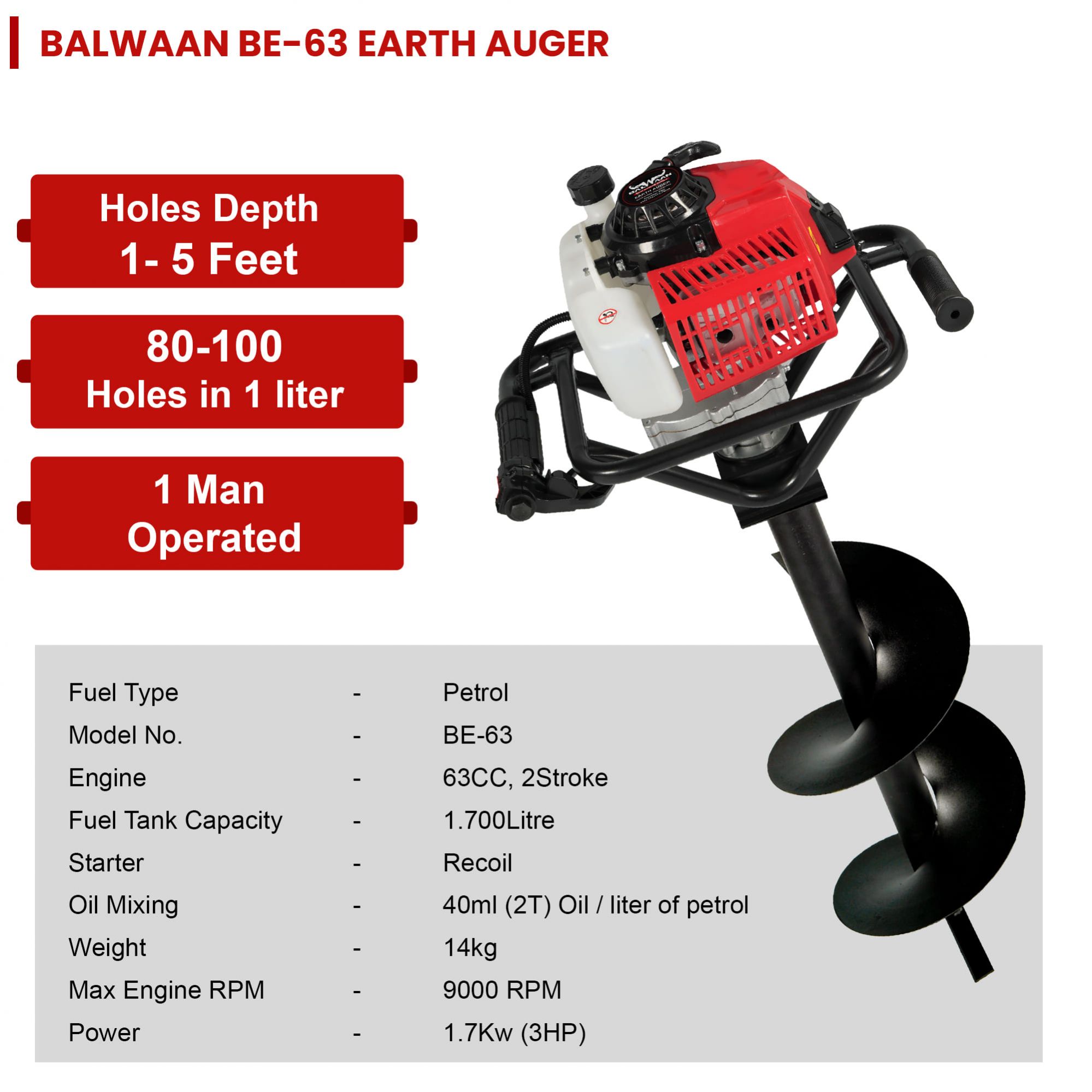 Balwaan 63cc Engine powered Soil Digger| BE-63