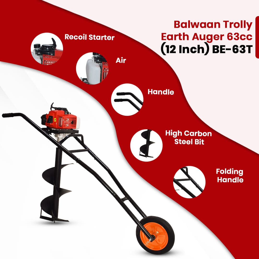 Balwaan Trolly Earth Auger with 12 Inch Bit| 63CC
