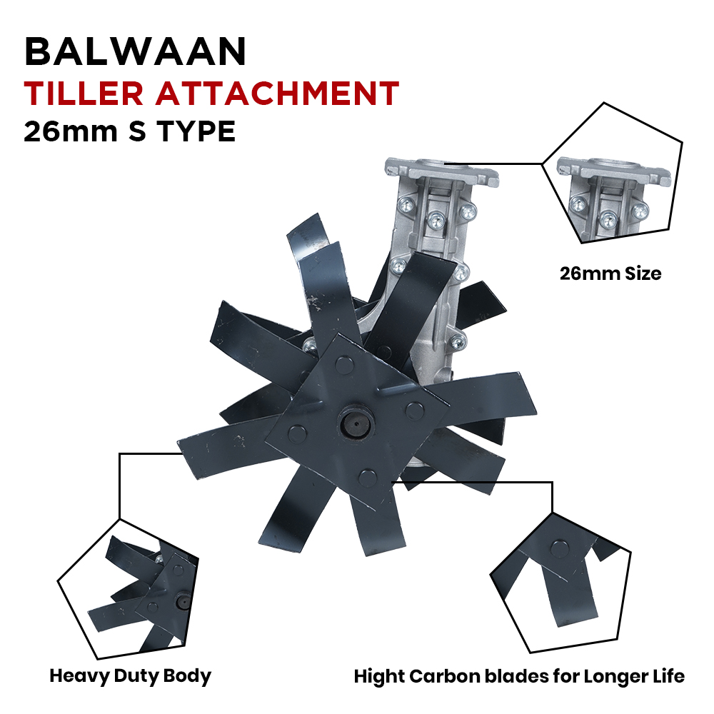 Balwaan 26mm S Type Tiller Attachment (11 Inch) - Silver