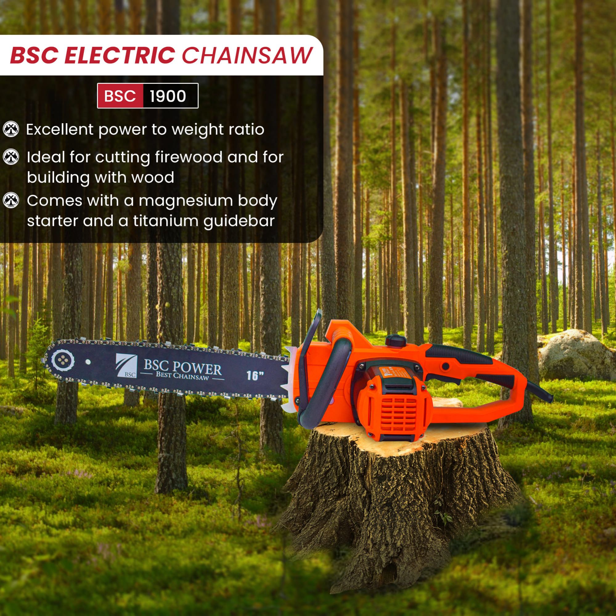 BSC Electric Chainsaw with 16 inch Guidebar | BSC 1900