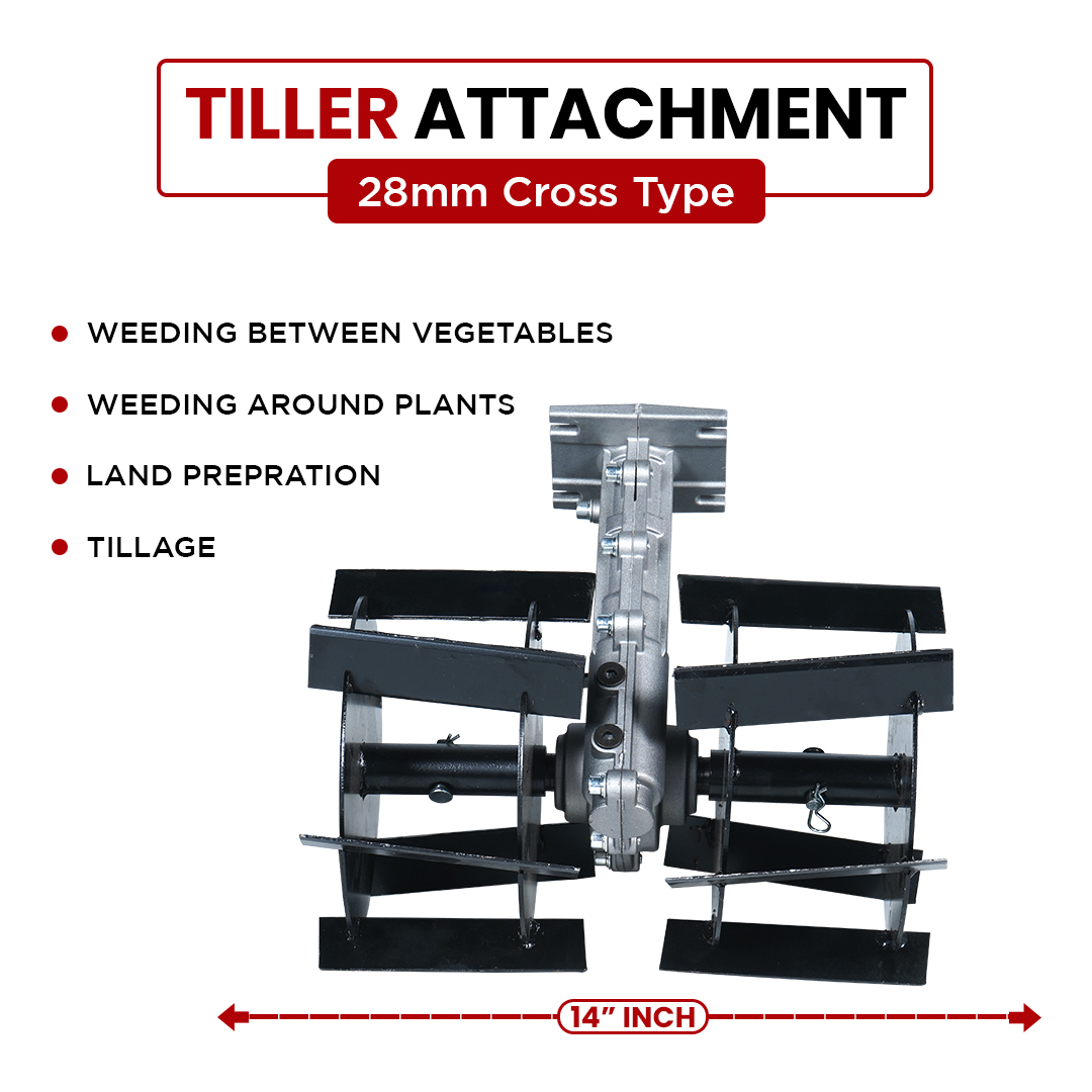 Balwaan 28mm Cross Type Tiller Attachment (14 Inch) - Silver