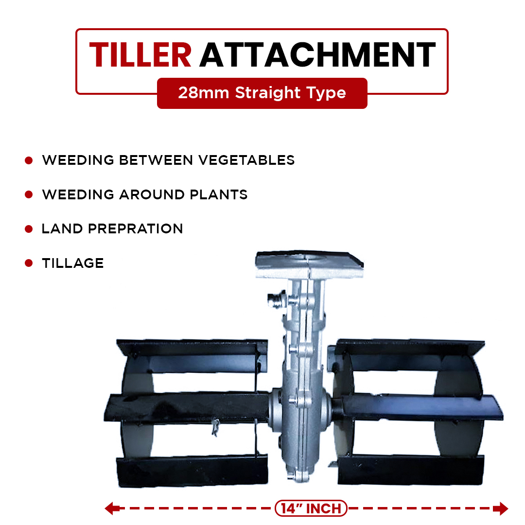 Balwaan 28mm Straight Type Tiller Attachment (14 Inch) - Silver