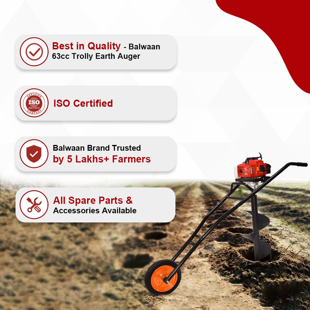 Balwaan Trolly Earth Auger with 8 Inch Bit| 63CC