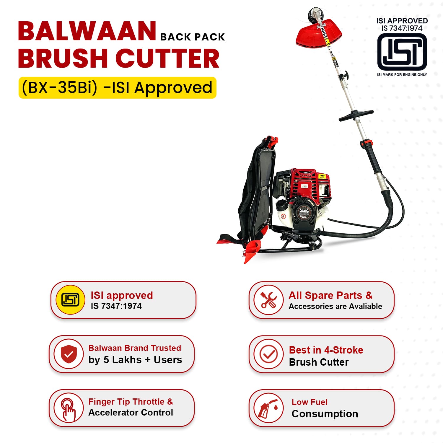 Balwaan Backpack 35cc ISI Marked Brush Cutter| BX-35Bi