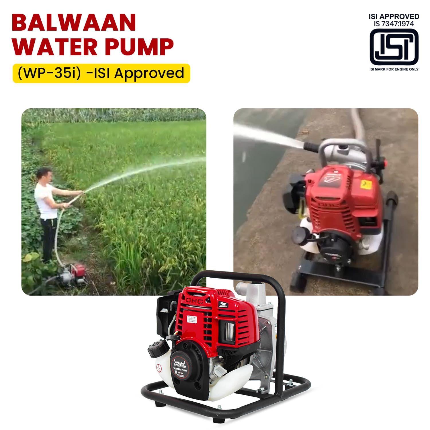 Balwaan 35cc ISI Marked 1 Inch Water Pump | WP-35i