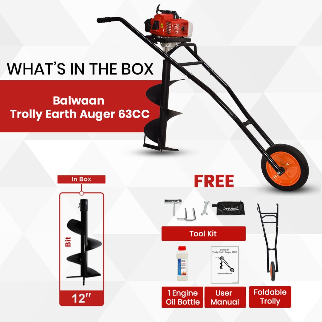 Balwaan Trolly Earth Auger with 12 Inch Bit| 63CC