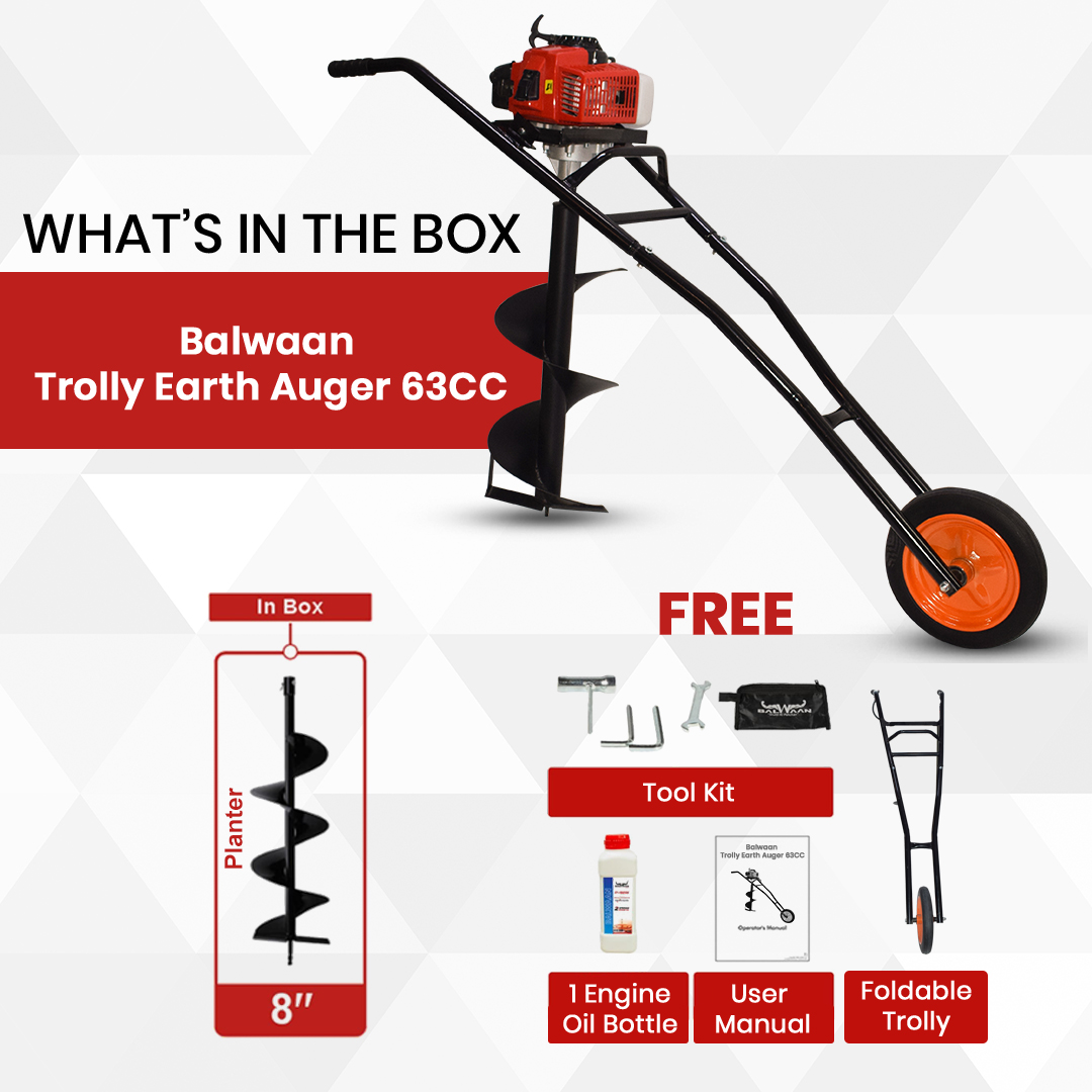 Balwaan Trolly Earth Auger with 8 Inch Planter| 63CC