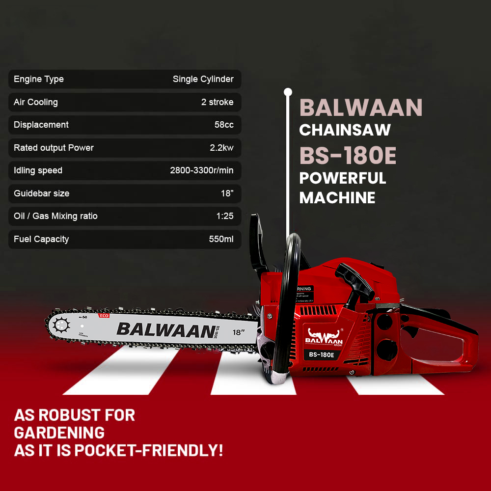 Balwaan BS-180E Eco 58cc 18 Inches Chainsaw