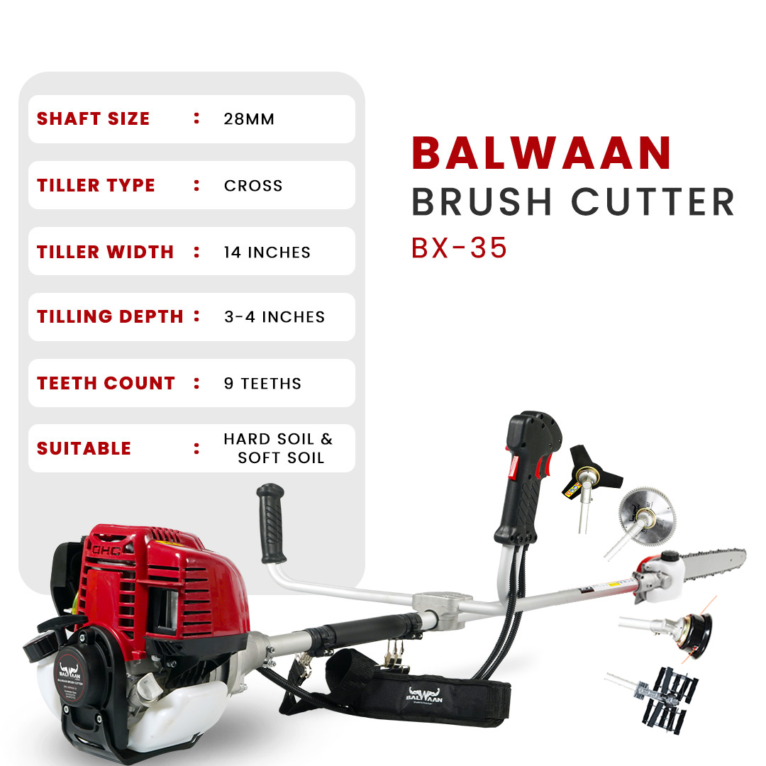 Balwaan BX-35 Brush cutter with Chainsaw & Tiller Attachment