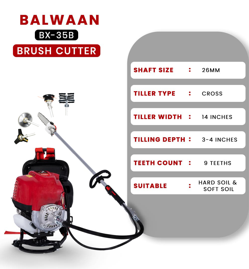 Balwaan BX-35B Brush Cutter with Chainsaw & Tiller Attachment