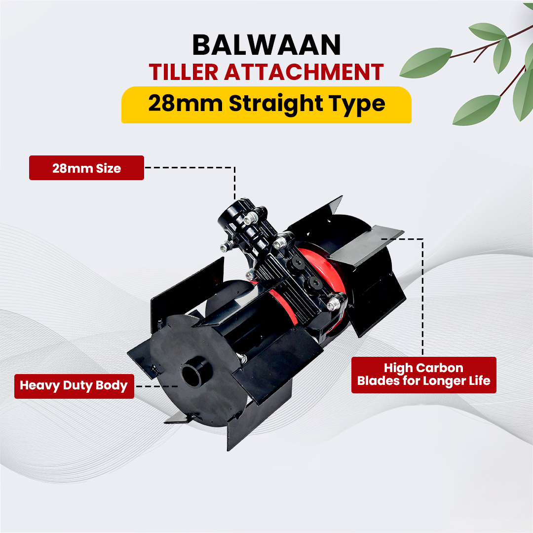 Balwaan Tiller Attachment 28mm Straight Type (12 inch) - Black