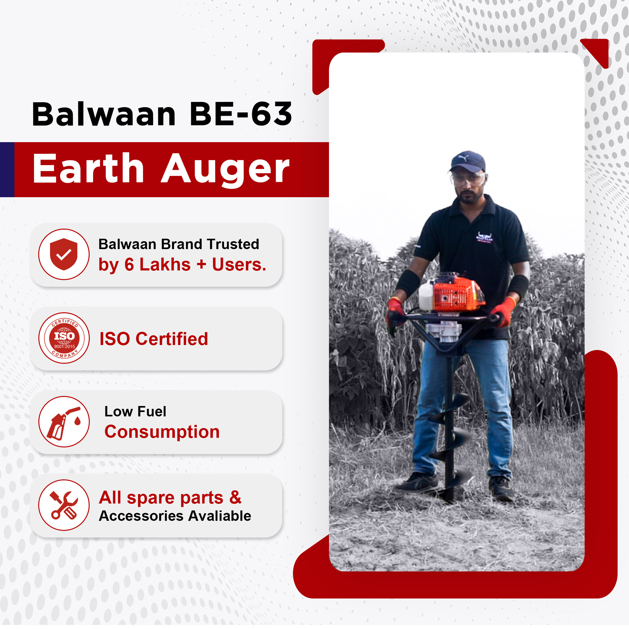 Balwaan 63cc Earth Auger (Orange) with 8 Inch & 12 Inch Planter| BE-63