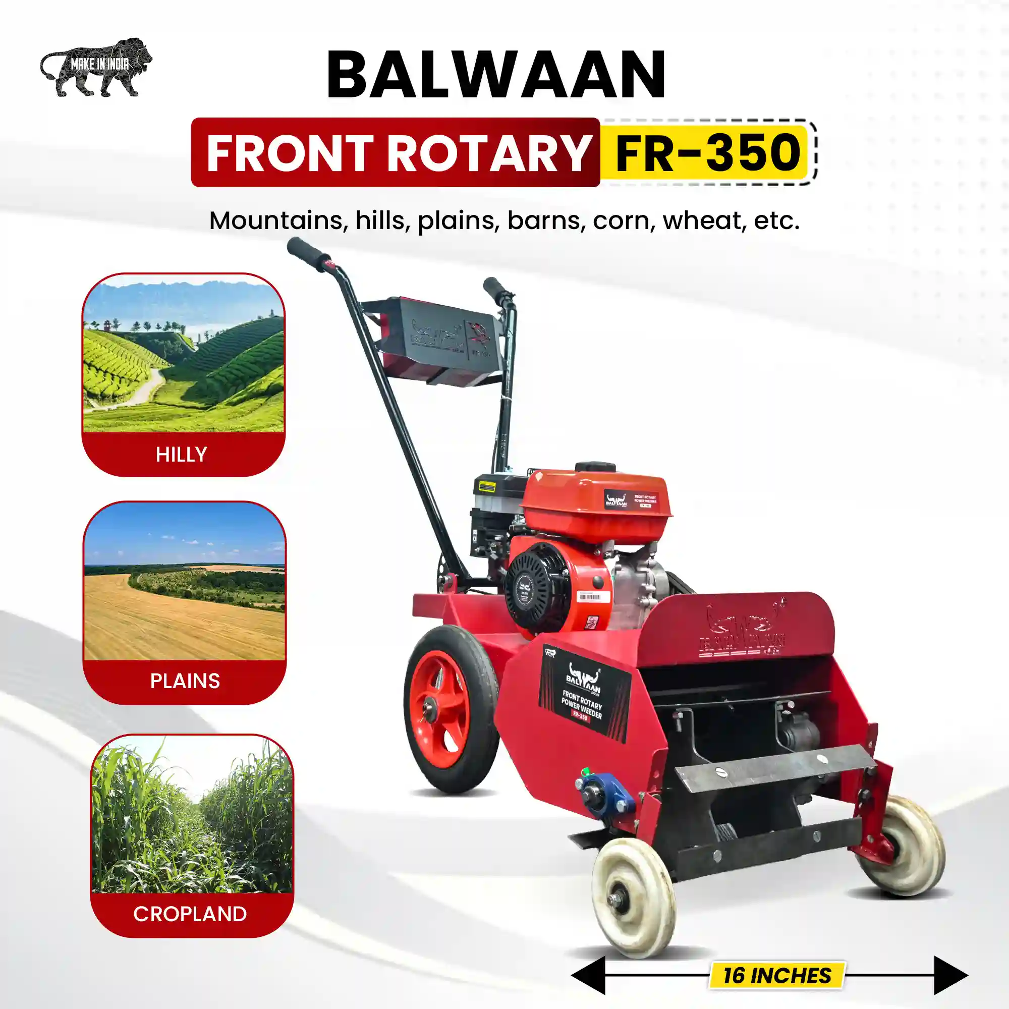 Heavy duty rotary tiller FR-350 by Balwaan for farming and soil cultivation