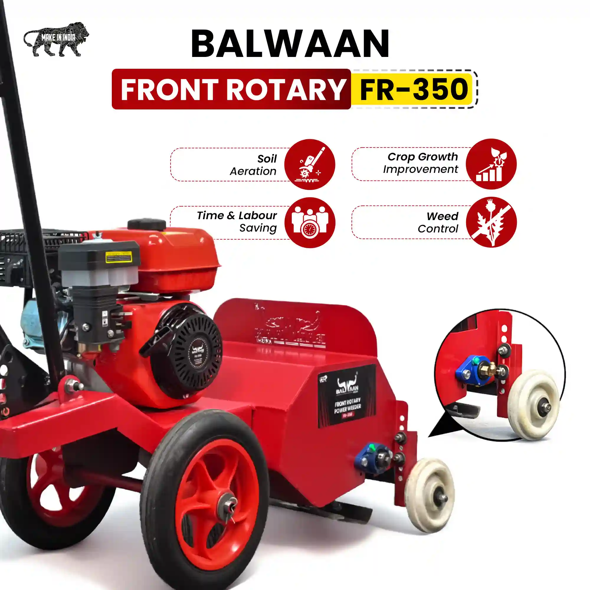Balwaan FR-350 petrol powered inter row cultivator for agriculture use India